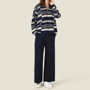 NEW Masai Copenhagen Prisca Ponte Wide Leg Pant in Navy Blue Blazer XL